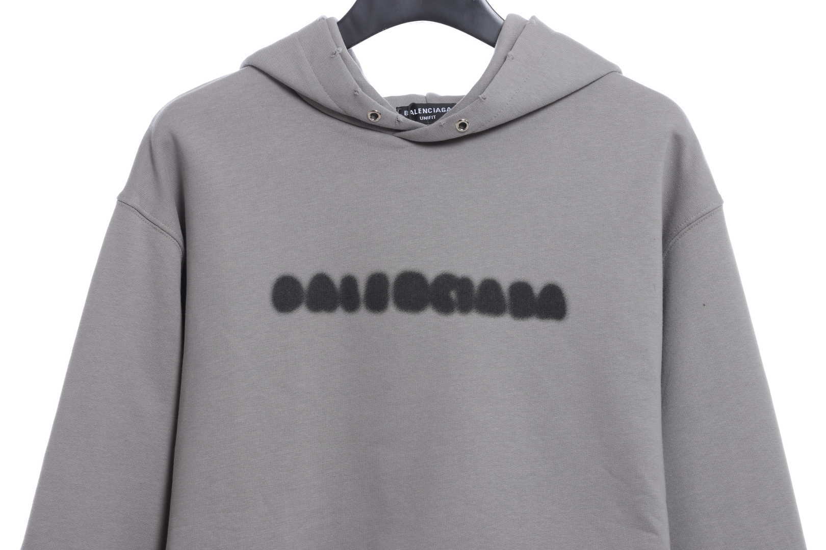 Balenciaga Grey Logo Printed Cotton Knit Hoodie