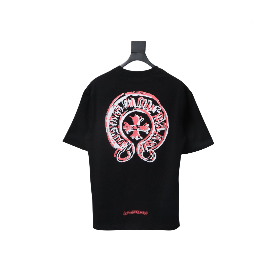 Chrome Hearts Red/White Overlapping Horseshoe Print Black T-Shirt 