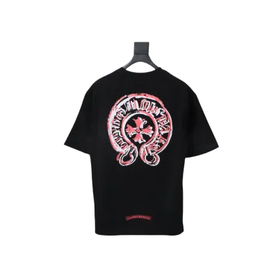 Chrome Hearts Red/White Overlapping Horseshoe Print Black T-Shirt  01