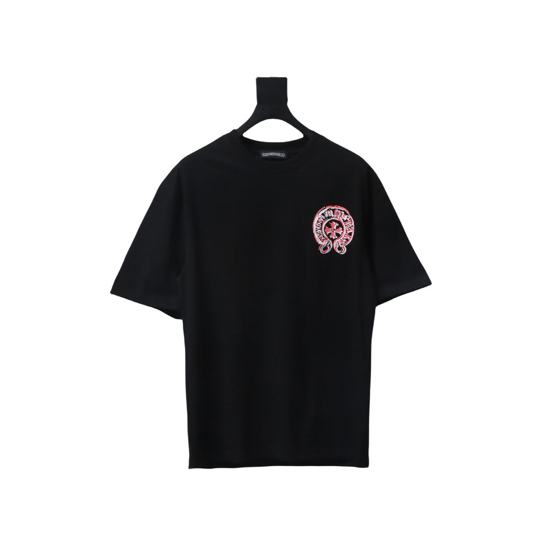 Chrome Hearts Red/White Overlapping Horseshoe Print Black T-Shirt 