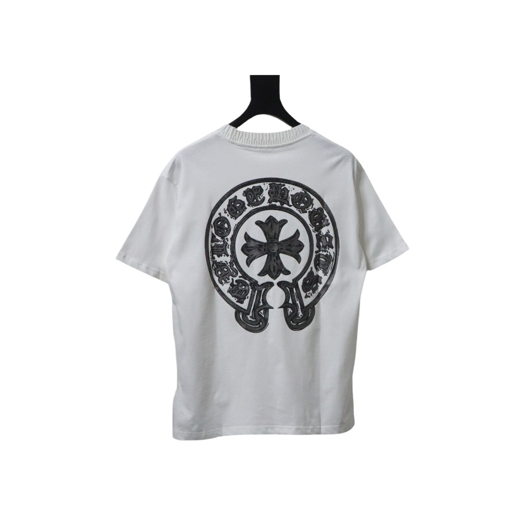 Coco Shoes Chrome Hearts Silver Horseshoe Print White T-shirt
