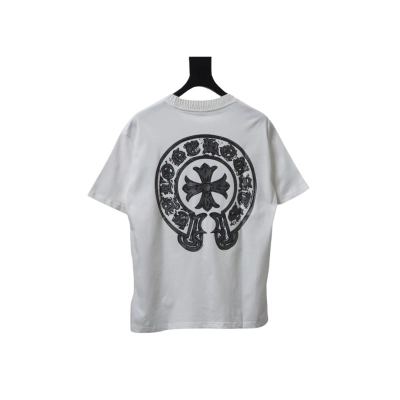 Coco Shoes Chrome Hearts Silver Horseshoe Print White T-shirt 01
