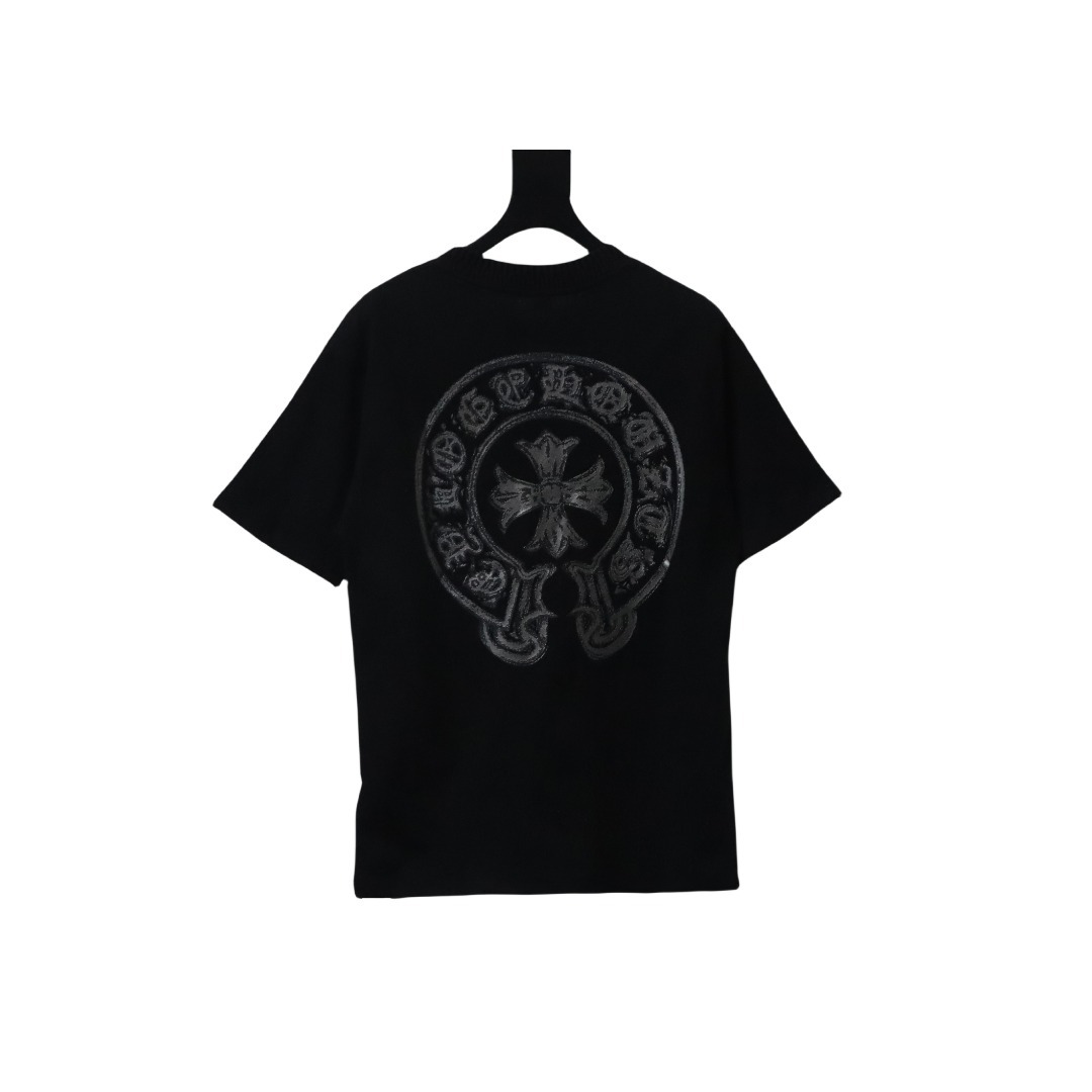 Coco Shoes Chrome Hearts Silver Horseshoe Print Black T-shirt