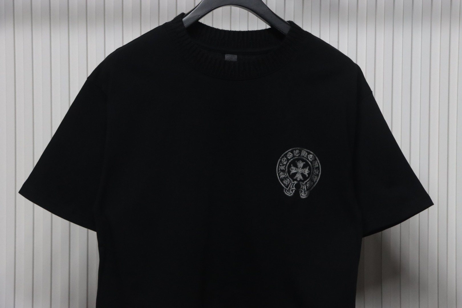 Coco Shoes Chrome Hearts Silver Horseshoe Print Black T-shirt