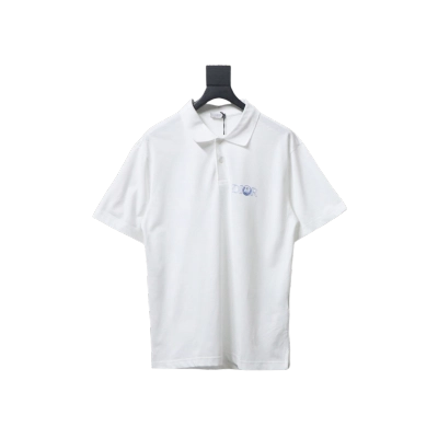 Coco Shoes Dior Little Blue Cat Embroidery Cotton Pique White Polo Shirt 01