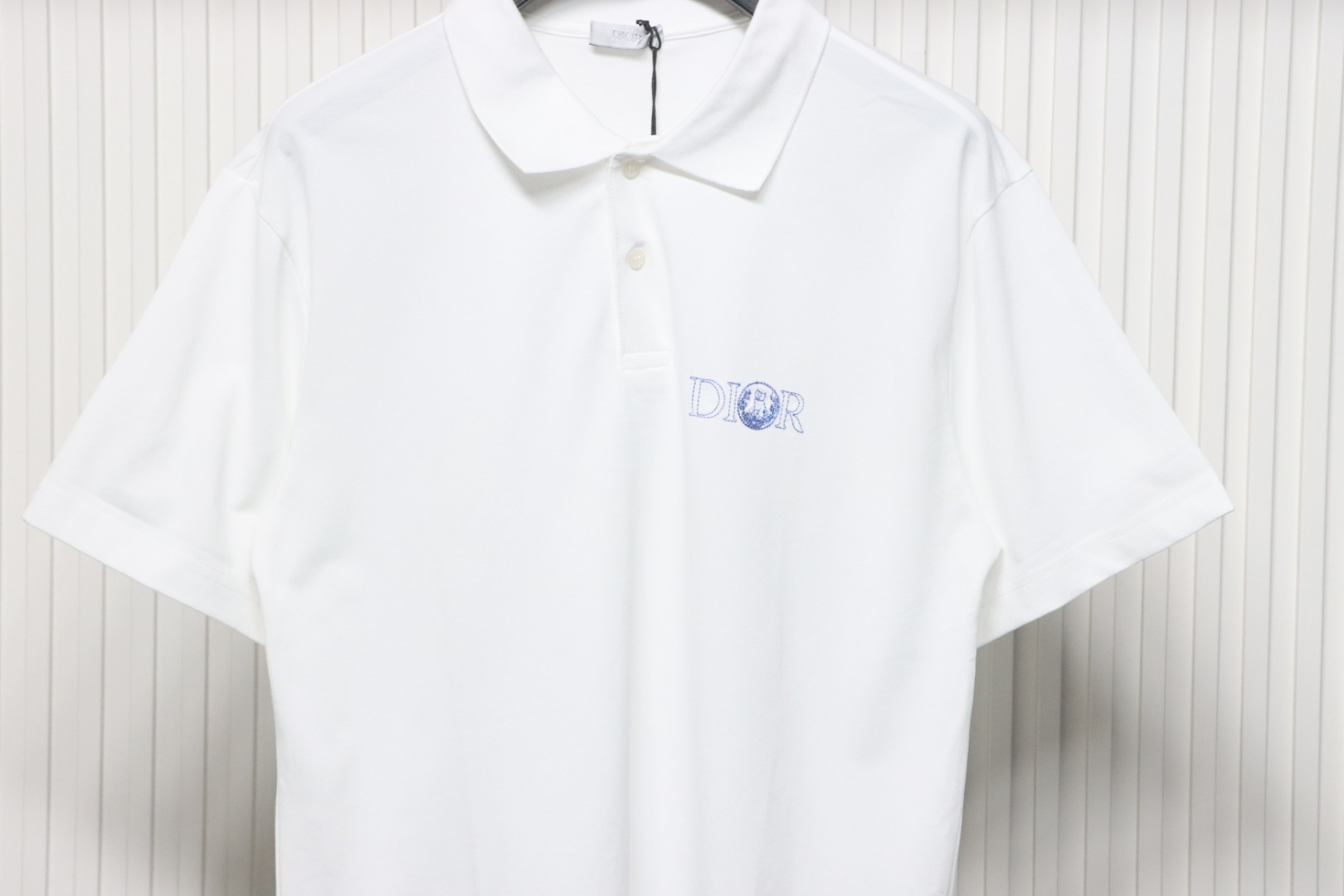 Coco Shoes Dior Little Blue Cat Embroidery Cotton Pique White Polo Shirt