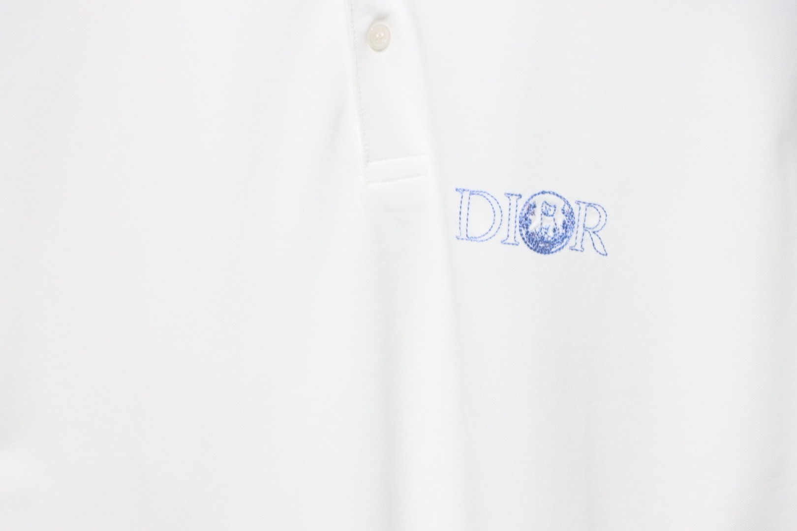 Coco Shoes Dior Little Blue Cat Embroidery Cotton Pique White Polo Shirt