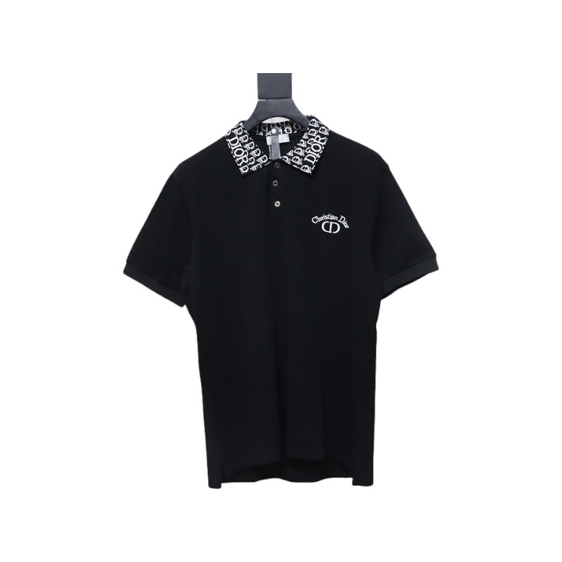 Coco Shoes Dior CD Embroidery Logo Print Polo Shirt Black