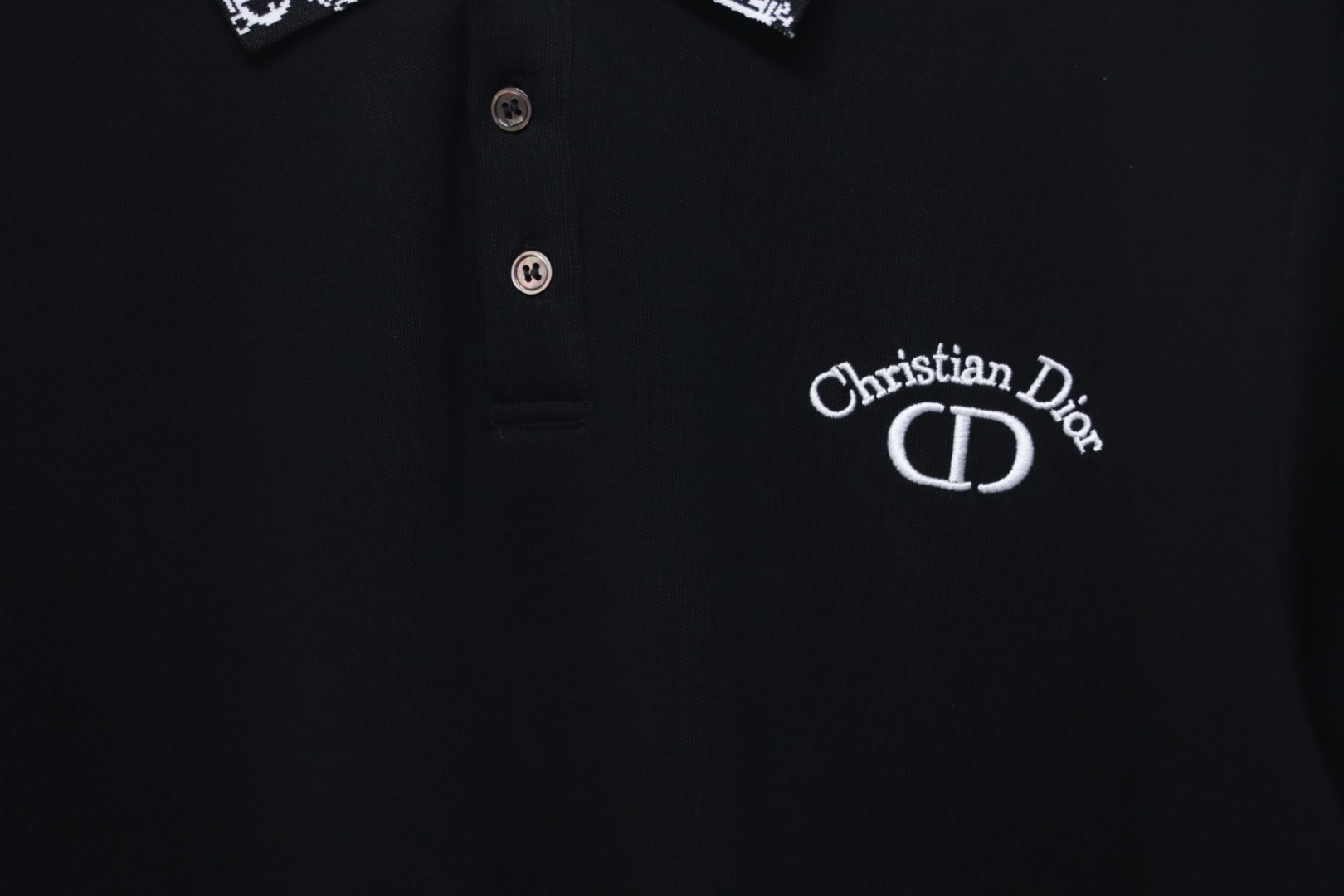 Coco Shoes Dior CD Embroidery Logo Print Polo Shirt Black