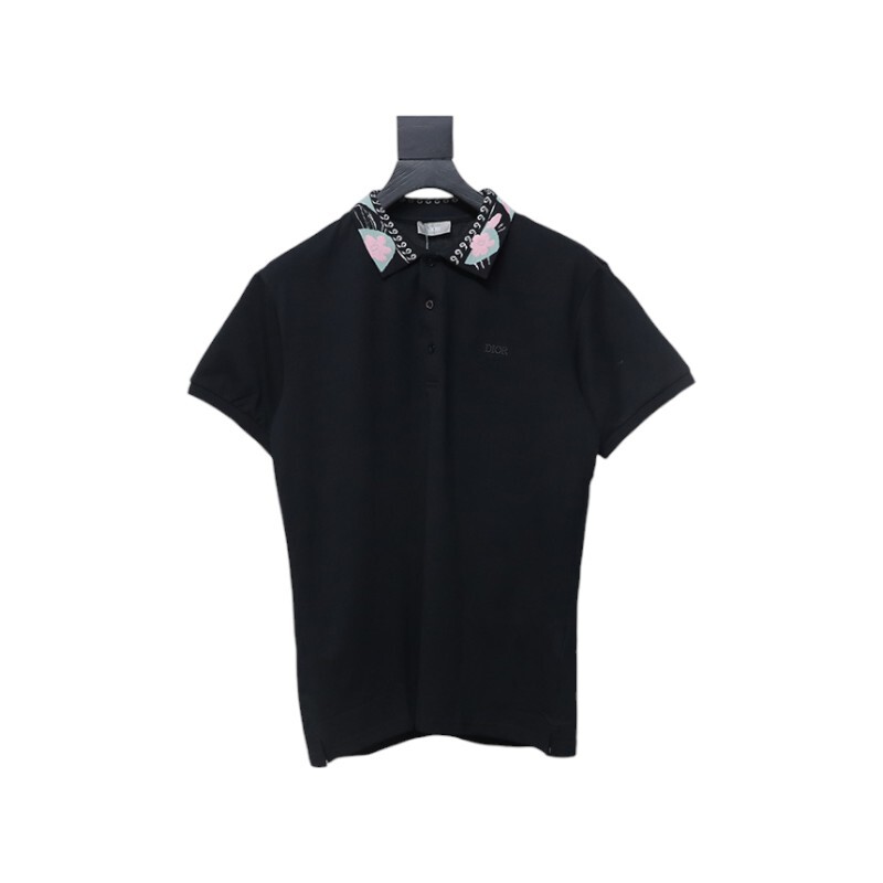 Coco Shoes Dior Neckline Jacquard Polo Shirt Black