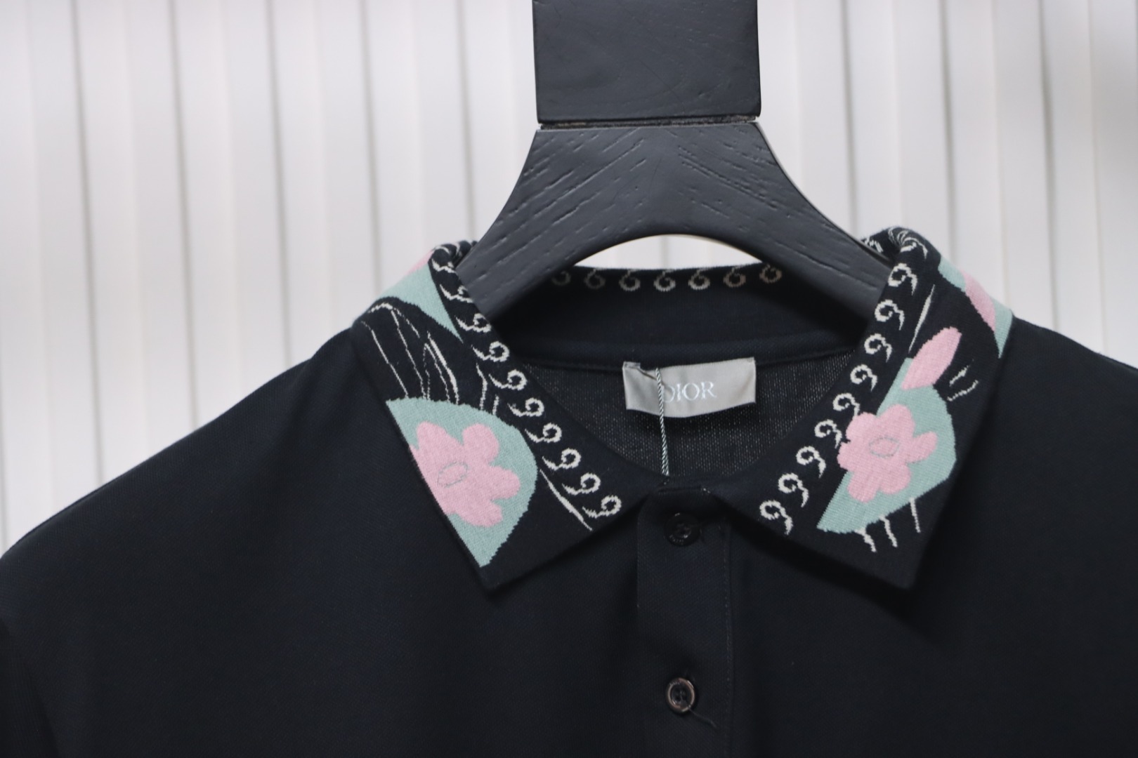 Coco Shoes Dior Neckline Jacquard Polo Shirt Black