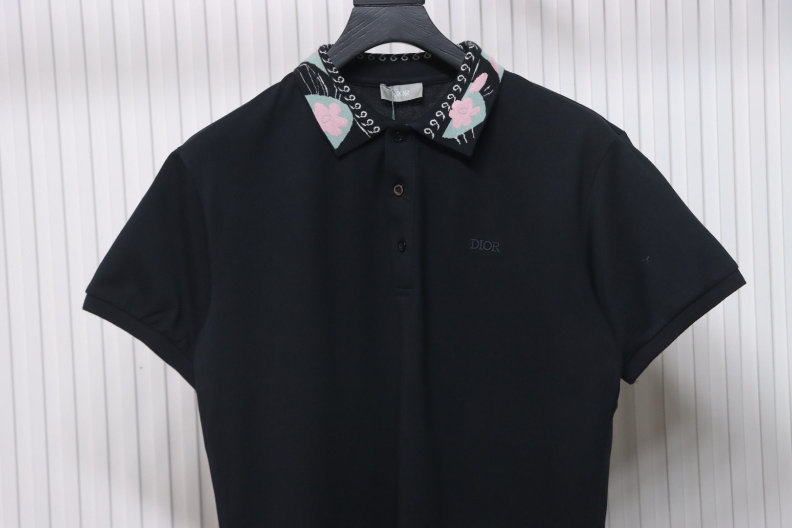 Coco Shoes Dior Neckline Jacquard Polo Shirt Black
