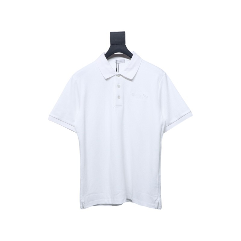 Coco Shoes Dior Letter Signature Embroidered Cotton Pique White Polo Shirt