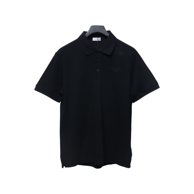 Coco Shoes Dior Letter Signature Embroidered Cotton Pique Black Polo Shirt