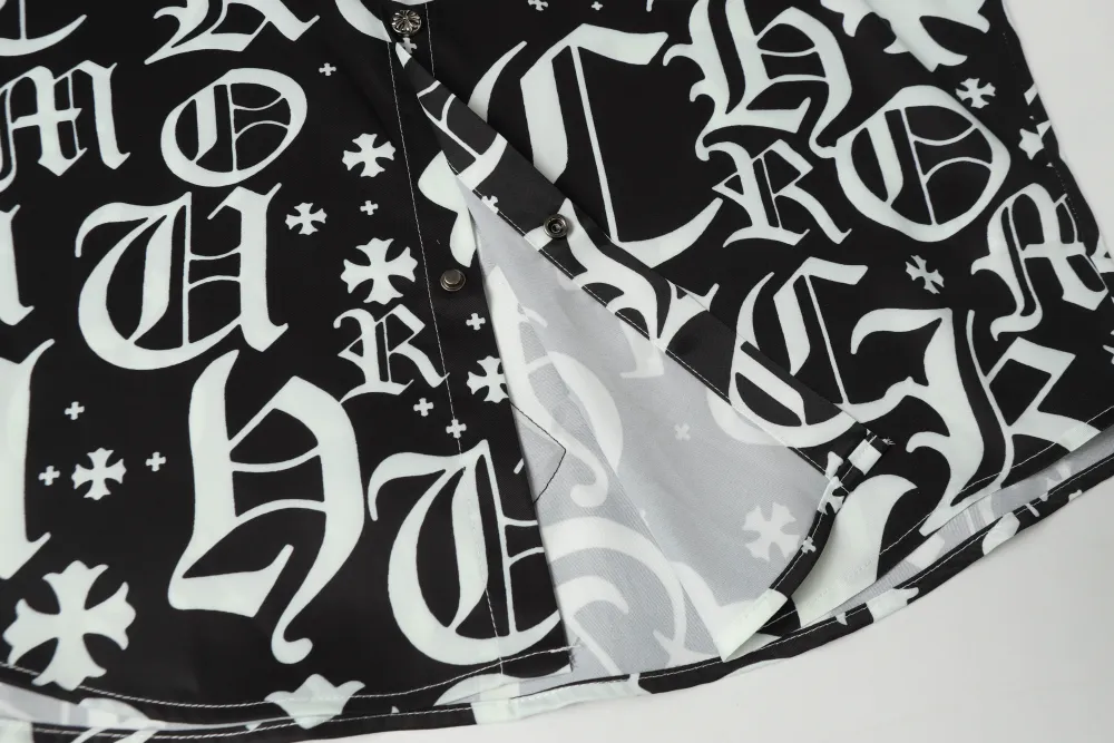 Chrome Hearts Cross Silk Shirt & Shorts Black Set Flaming Lips