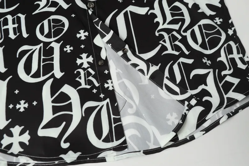 Chrome Hearts Cross Silk Shirt & Shorts Black Set Flaming Lips