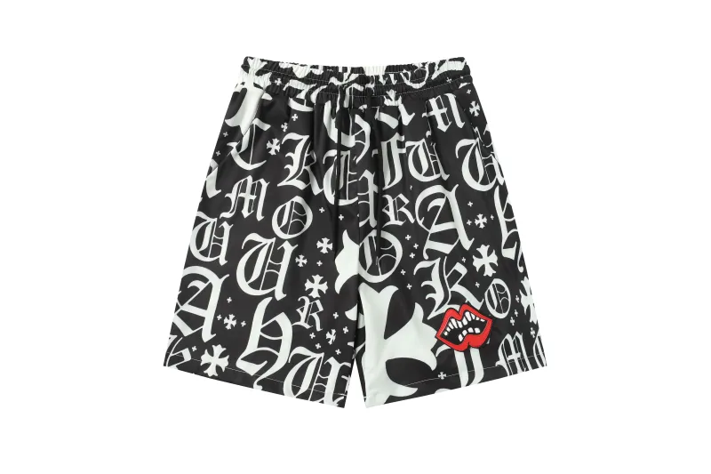 Chrome Hearts Cross Silk Shirt & Shorts Black Set Flaming Lips