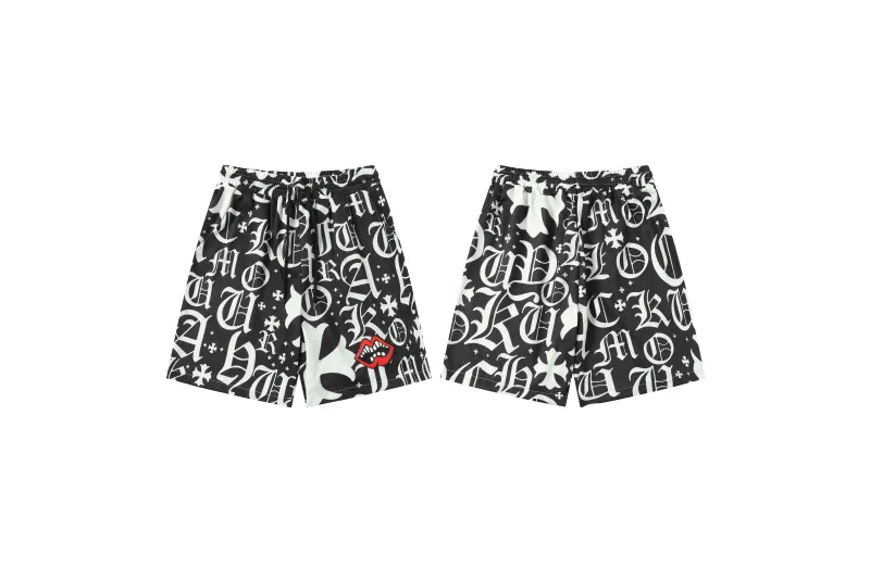 Chrome Hearts Cross Silk Shirt & Shorts Black Set Flaming Lips