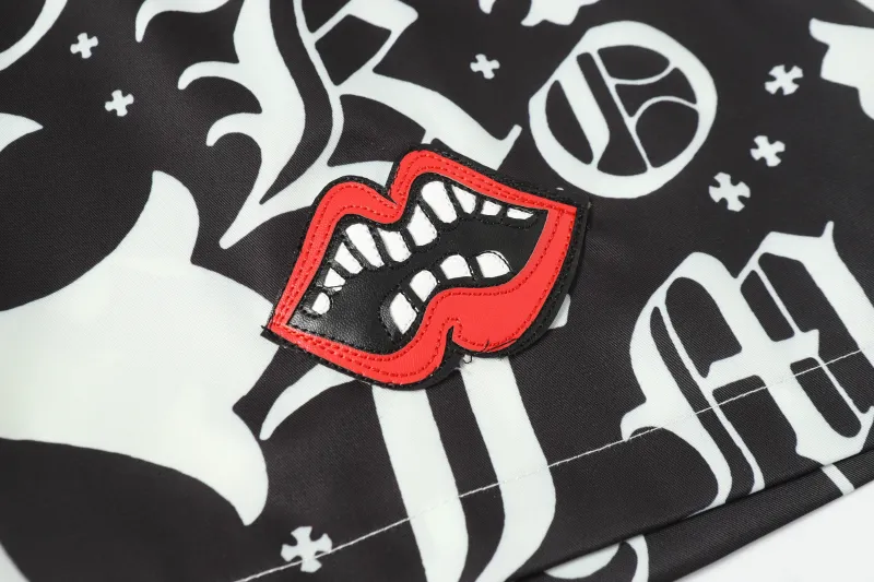 Chrome Hearts Cross Silk Shirt & Shorts Black Set Flaming Lips