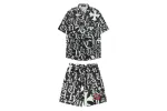 Chrome Hearts Cross Silk Shirt & Shorts Black Set Flaming Lips