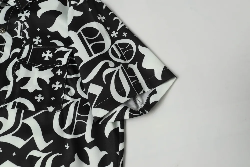Chrome Hearts Cross Silk Shirt & Shorts Black Set Flaming Lips
