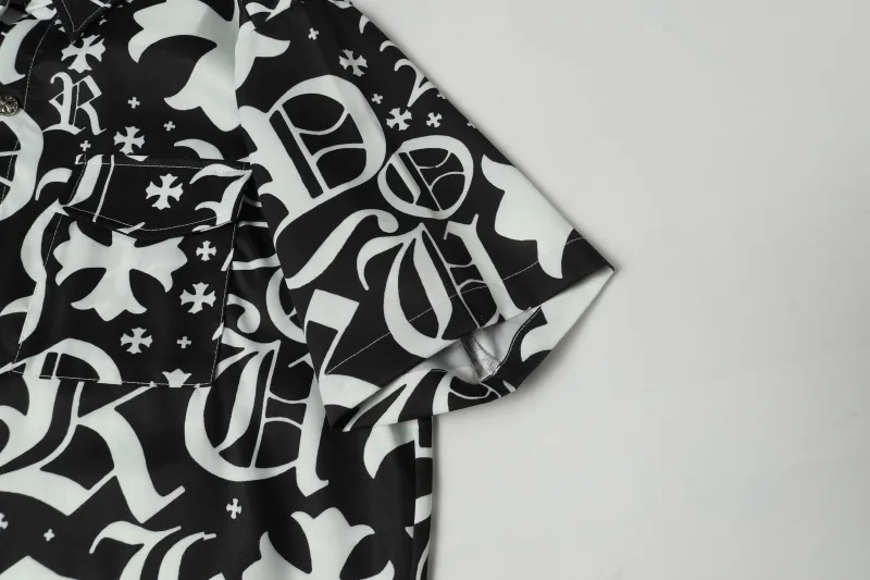Chrome Hearts Cross Silk Shirt & Shorts Black Set Flaming Lips