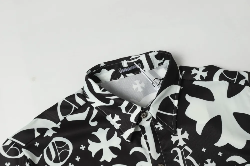 Chrome Hearts Cross Silk Shirt & Shorts Black Set Flaming Lips