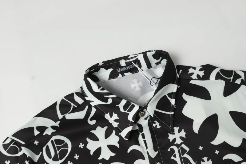 Chrome Hearts Cross Silk Shirt & Shorts Black Set Flaming Lips