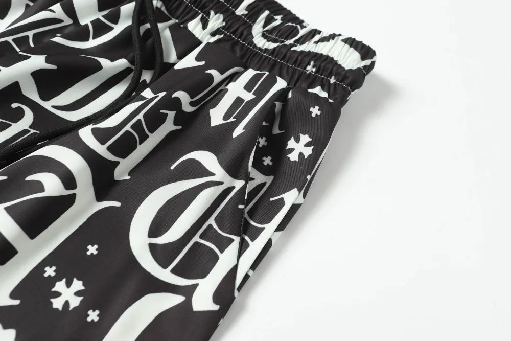 Chrome Hearts Cross Silk Shirt & Shorts Black Set Flaming Lips