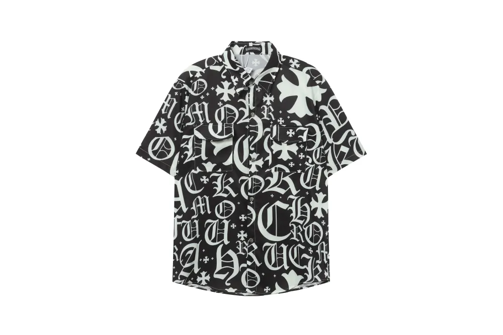 Chrome Hearts Cross Silk Shirt & Shorts Black Set Flaming Lips