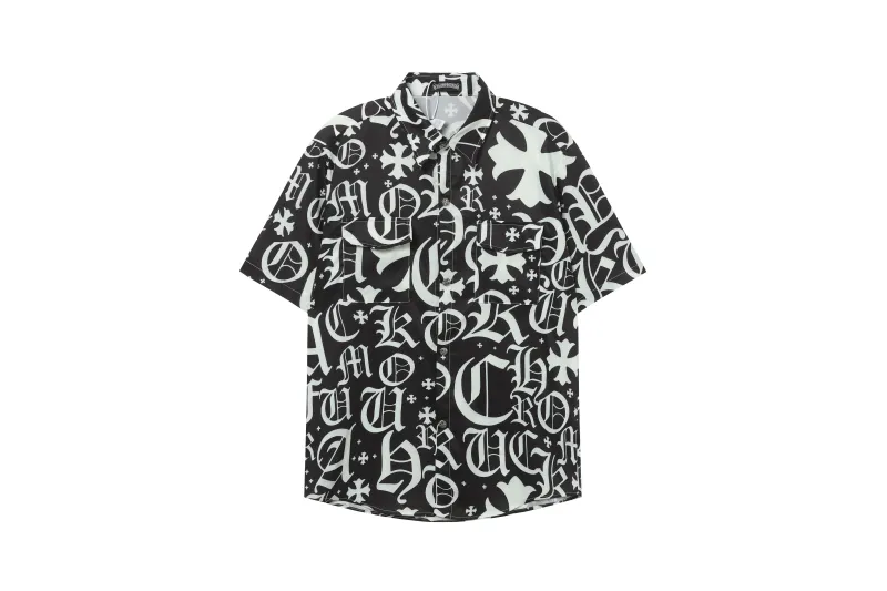 Chrome Hearts Cross Silk Shirt & Shorts Black Set Flaming Lips