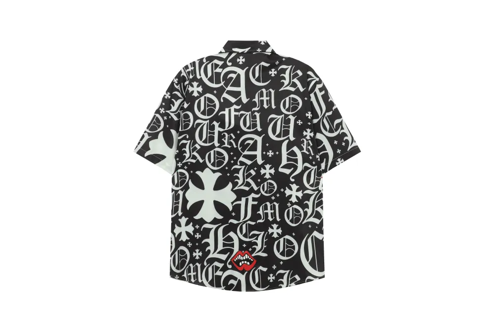 Chrome Hearts Cross Silk Shirt & Shorts Black Set Flaming Lips