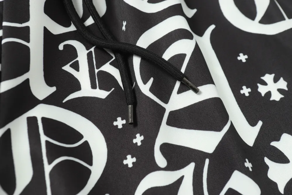 Chrome Hearts Cross Silk Shirt & Shorts Black Set Flaming Lips