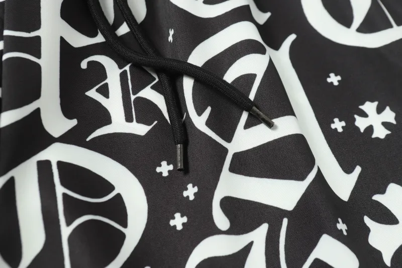 Chrome Hearts Cross Silk Shirt & Shorts Black Set Flaming Lips