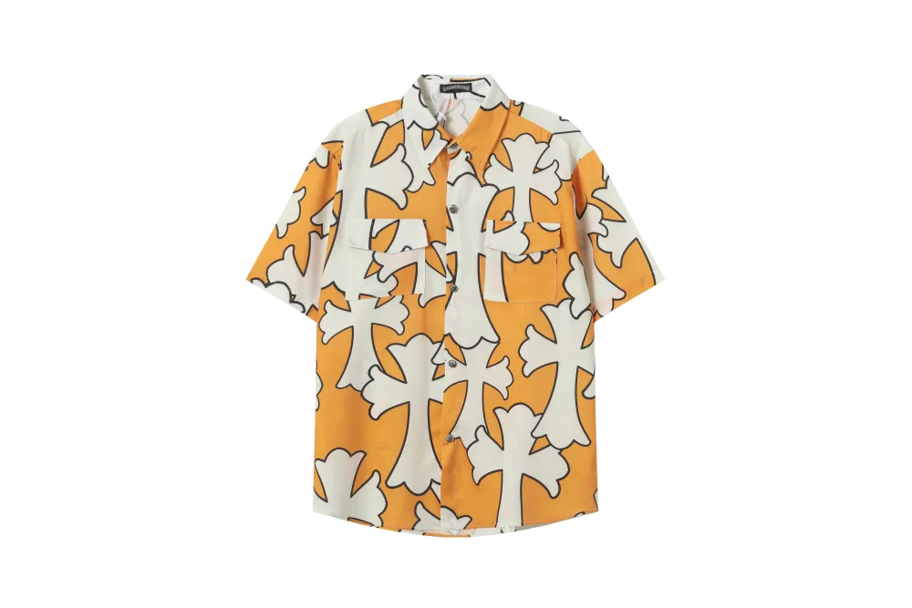 Chrome Hearts Cross Silk Shirt & Shorts Set Orange White