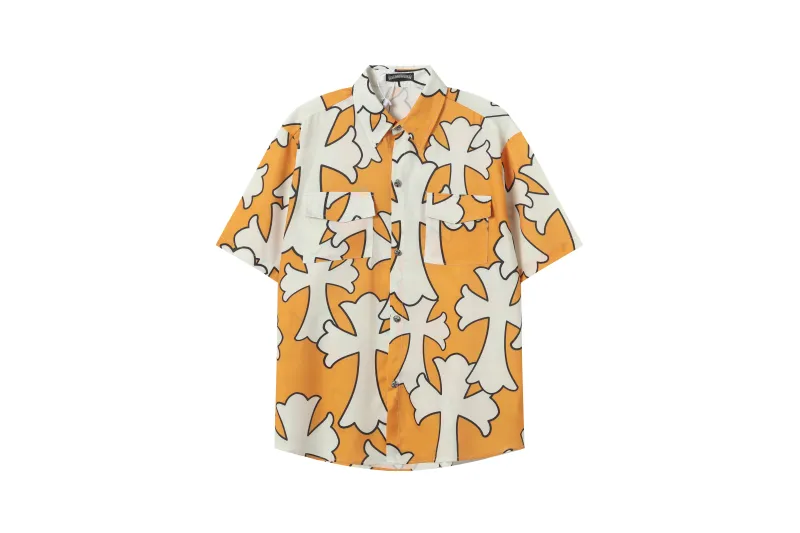 Chrome Hearts Cross Silk Shirt & Shorts Set Orange White