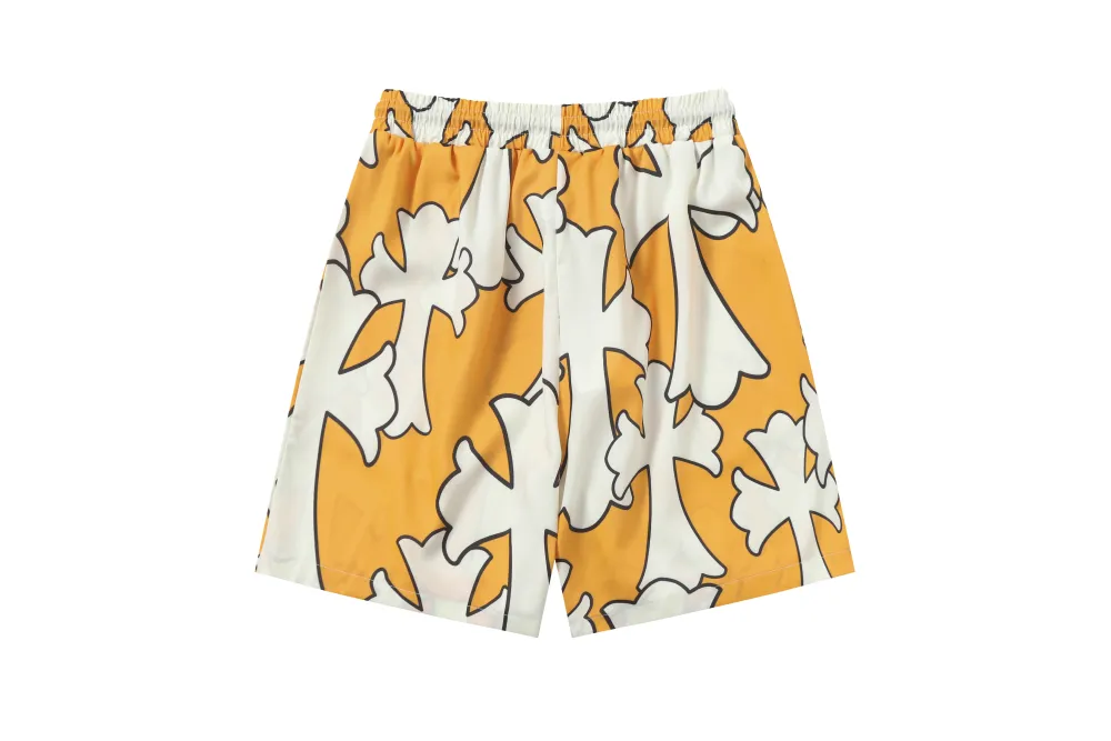 Chrome Hearts Cross Silk Shirt & Shorts Set Orange White