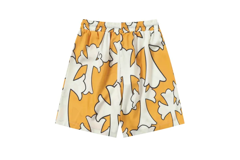 Chrome Hearts Cross Silk Shirt & Shorts Set Orange White