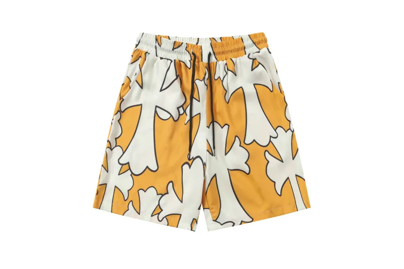 Chrome Hearts Cross Silk Shirt & Shorts Set Orange White