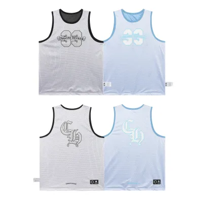 Chrome Hearts Mesh Reversible Basketball Jersey #2272 Blue/Black 02