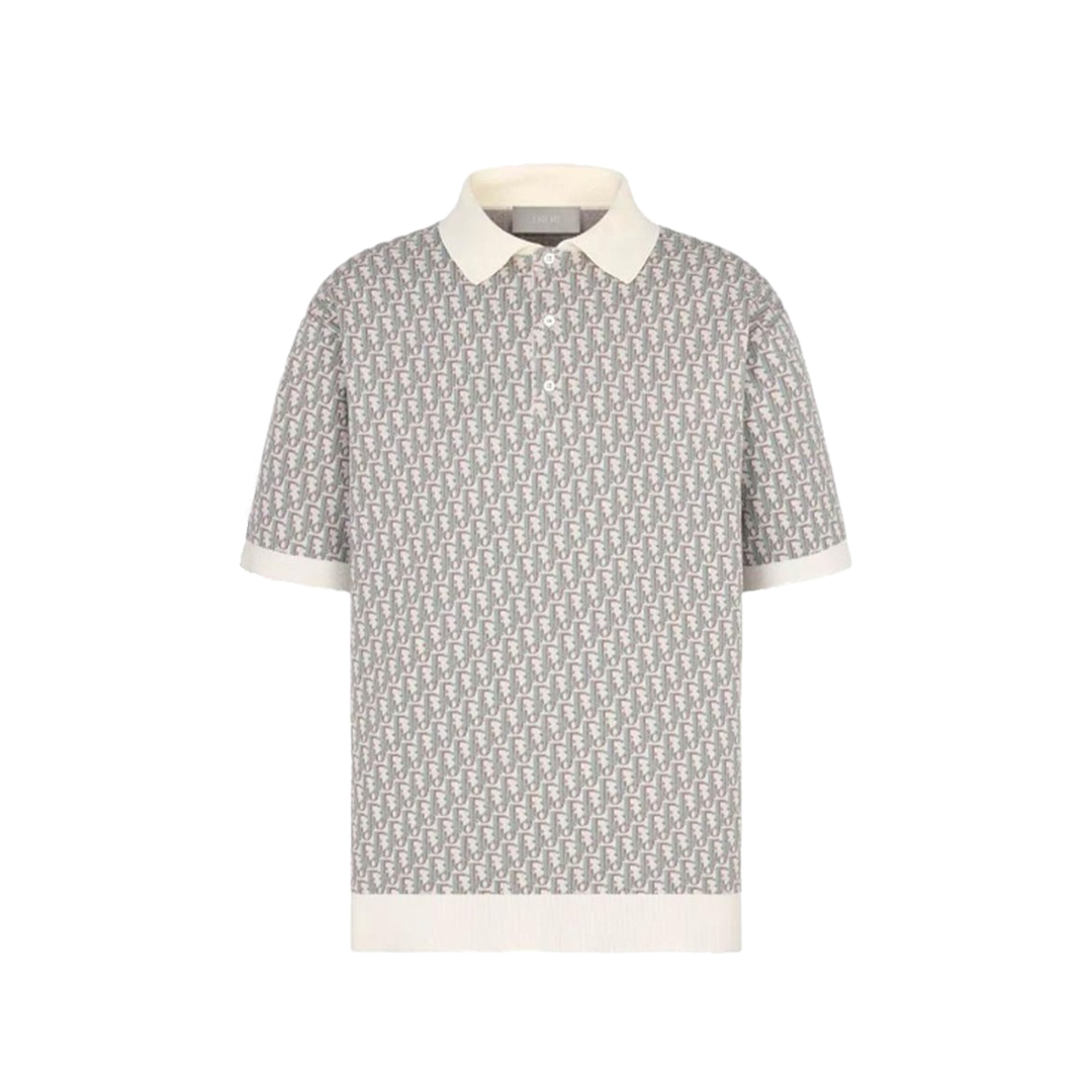 Dior Oblique Polo Shirt White Brown Cotton Jacquard 293M832AT396085
