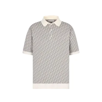 Dior Oblique Polo Shirt White Brown Cotton Jacquard 293M832AT396085 01