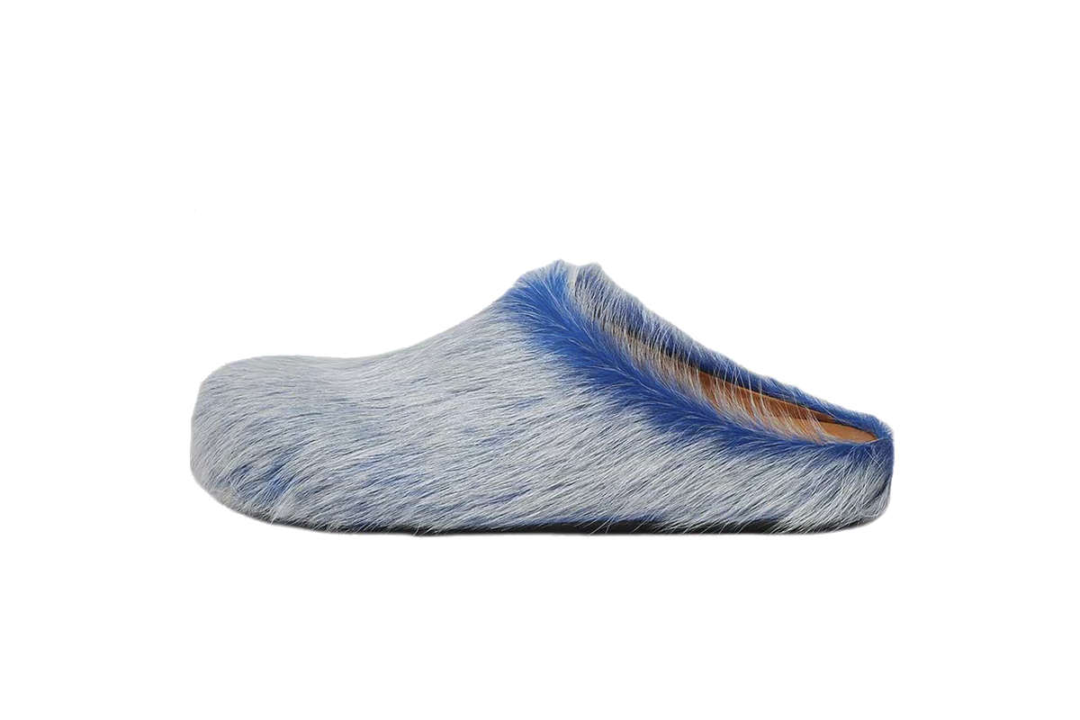 Marni Long-hair Calfskin Fussbett Sabot Gray Blue