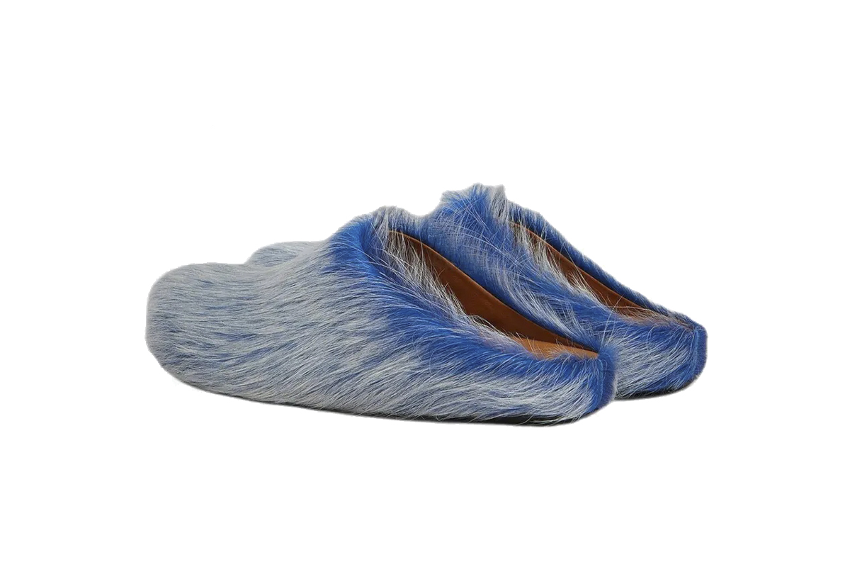 Marni Long-hair Calfskin Fussbett Sabot Gray Blue