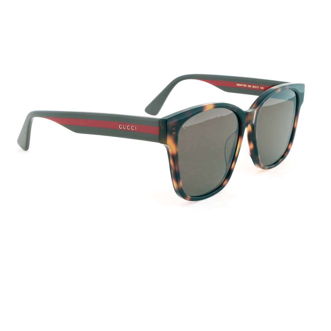 Gucci Havana Square Eye GG Web Sunglasses Red Green Temples GG0417SK 003