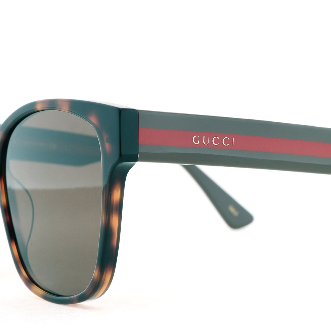 Gucci Havana Square Eye GG Web Sunglasses Red Green Temples GG0417SK 003