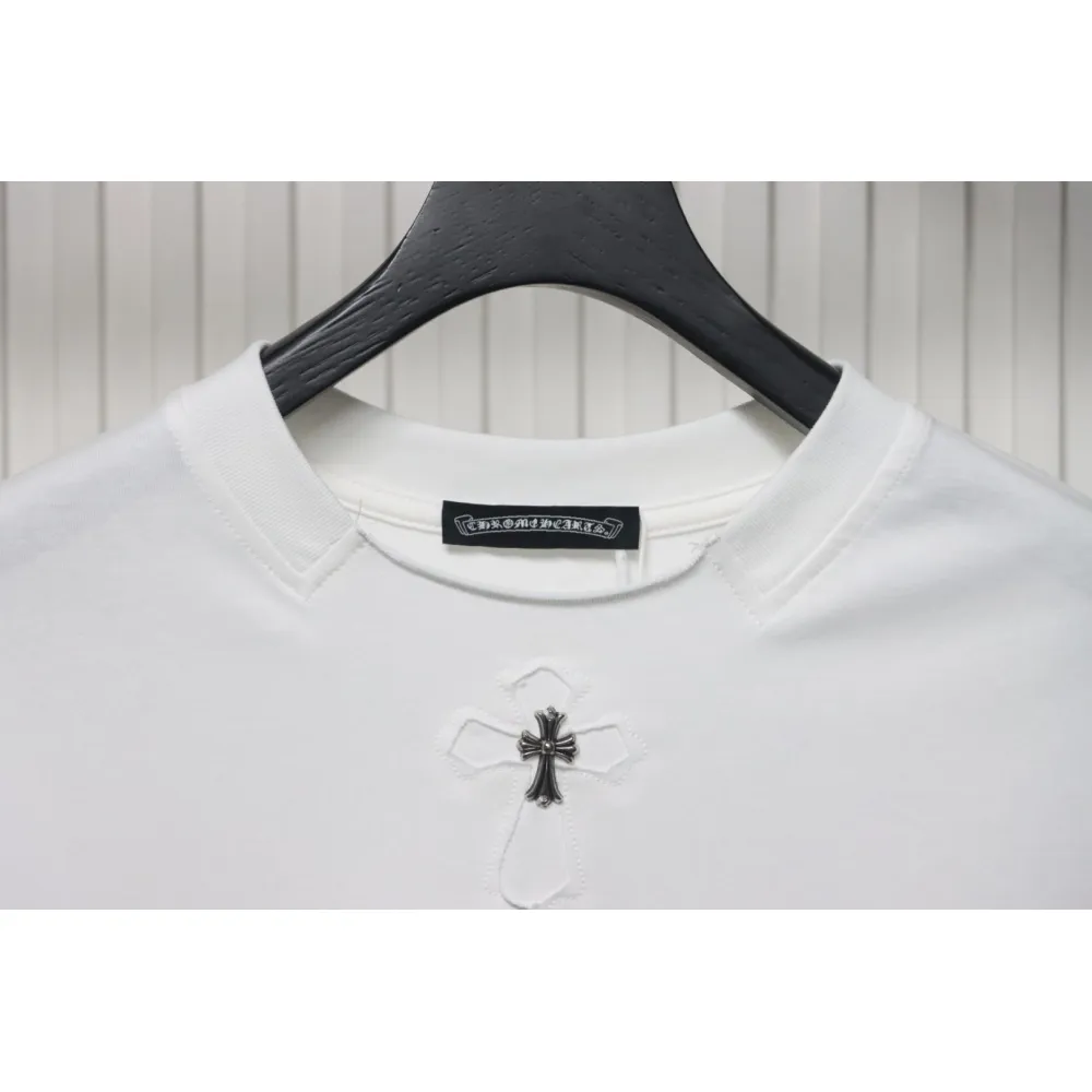 Chrome Hearts Applique Inlaid Silver Cross Embroidered T-shirt White