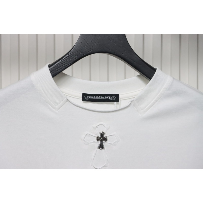 Chrome Hearts Applique Inlaid Silver Cross Embroidered T-shirt White