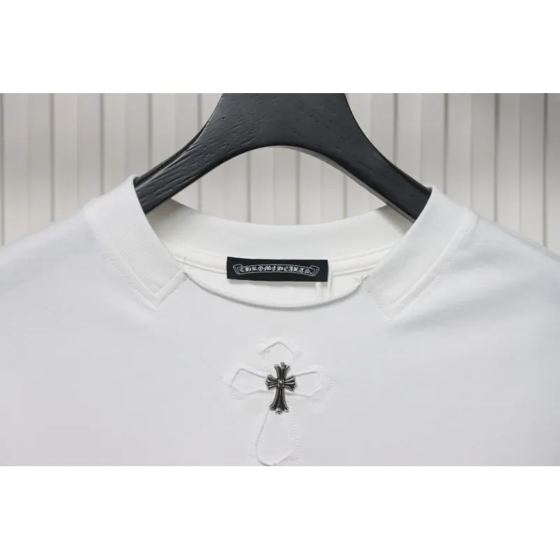 Chrome Hearts Applique Inlaid Silver Cross Embroidered T-shirt White