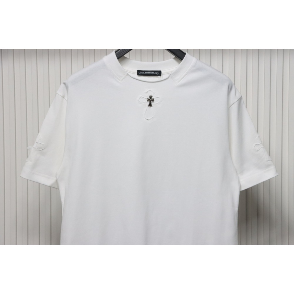 Chrome Hearts Applique Inlaid Silver Cross Embroidered T-shirt White